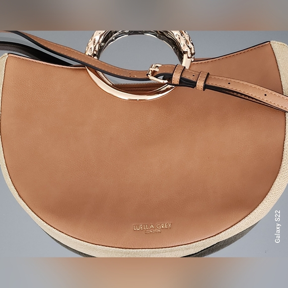 Tan and Cream Women's Vegan Leather | Rattan  Bag Crossbody Tote By Luella Grey - Picture 1 of 16
